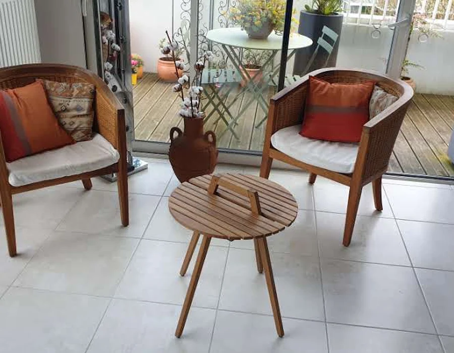 Coussins d’assise en tissu outdoor — avant rénovation
