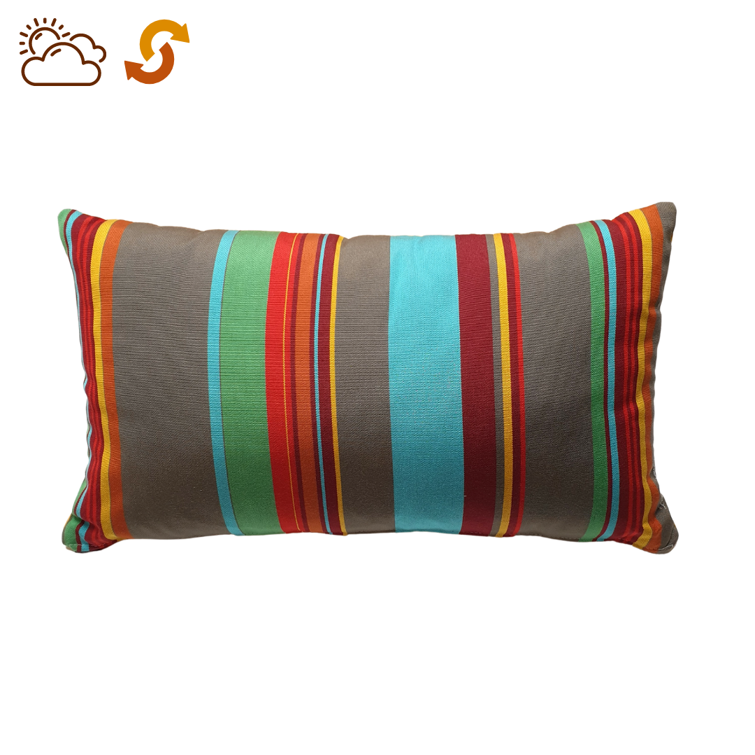 Coussin extérieur double face - rayures multicolore + jaune